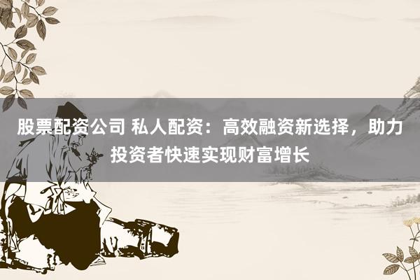 股票配资公司 私人配资：高效融资新选择，助力投资者快速实现财富增长