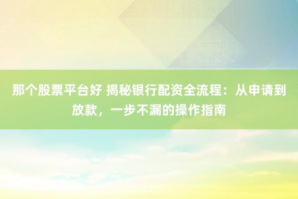 那个股票平台好 揭秘银行配资全流程：从申请到放款，一步不漏的操作指南