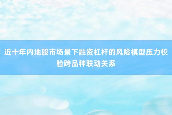 近十年内地股市场景下融资杠杆的风险模型压力校验跨品种联动关系